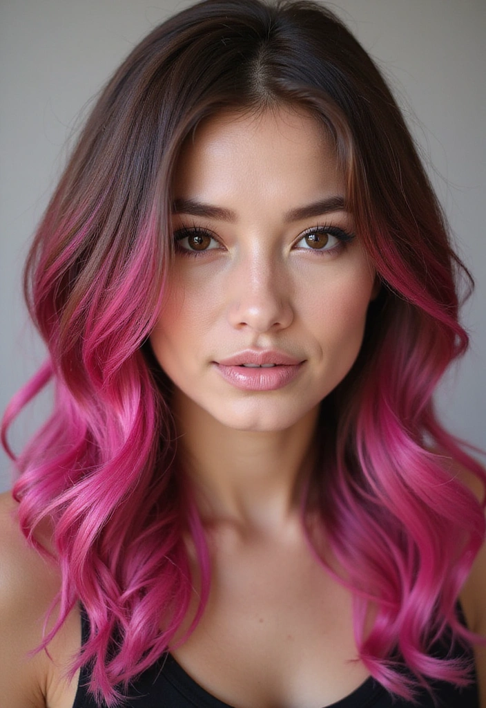 38 Eye-Catching Pink Highlights for Brown Hair in 2025 (Dare to Be Bold!) - 32. Bright Pink Face Frame