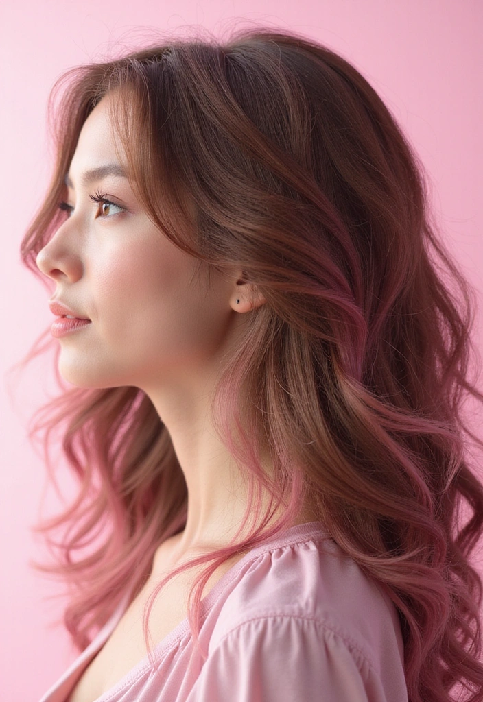 38 Eye-Catching Pink Highlights for Brown Hair in 2025 (Dare to Be Bold!) - 35. Subtle Pink Highlights