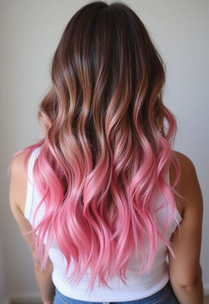 38 Eye-Catching Pink Highlights for Brown Hair in 2025 (Dare to Be Bold!) - 36. Light Pink Dip Dye