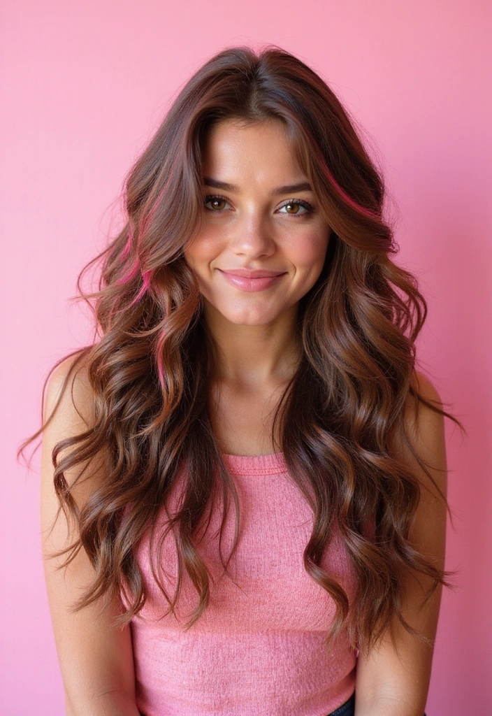 38 Eye-Catching Pink Highlights for Brown Hair in 2025 (Dare to Be Bold!) - 6. Candy Pink Highlights