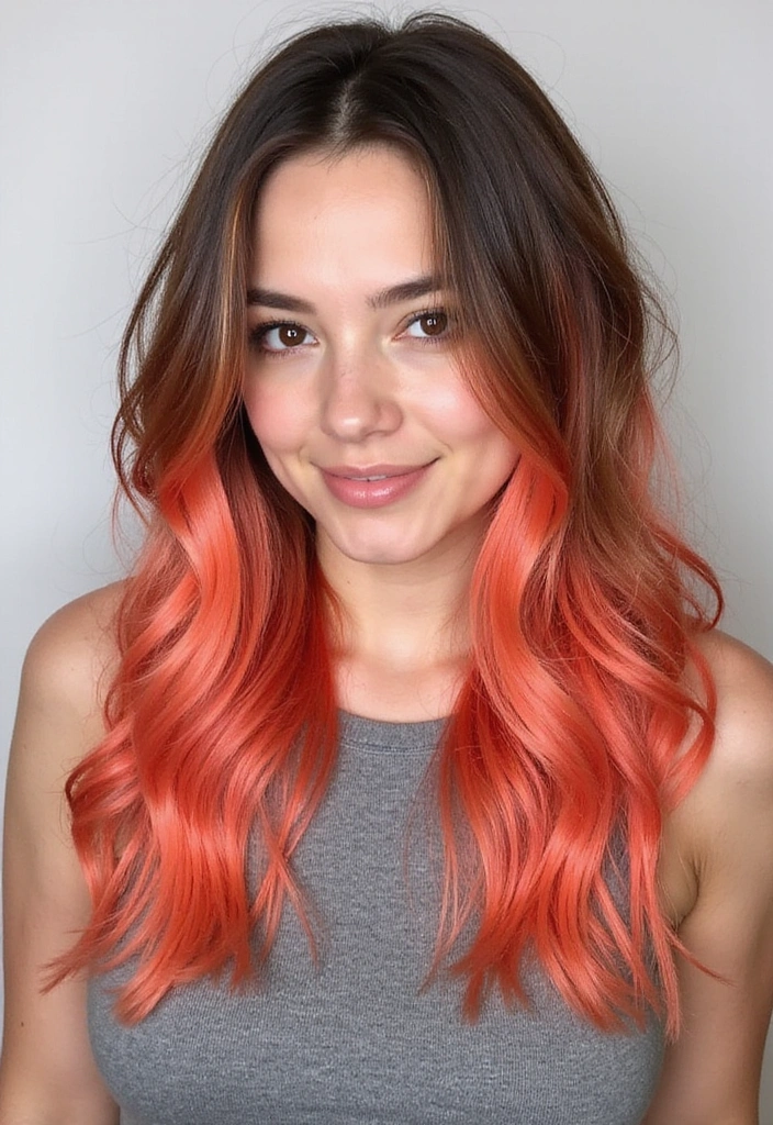 41 DIY Brown Hair with Red Highlights Ideas You Can Try at Home! - 23. Bright Coral Highlights