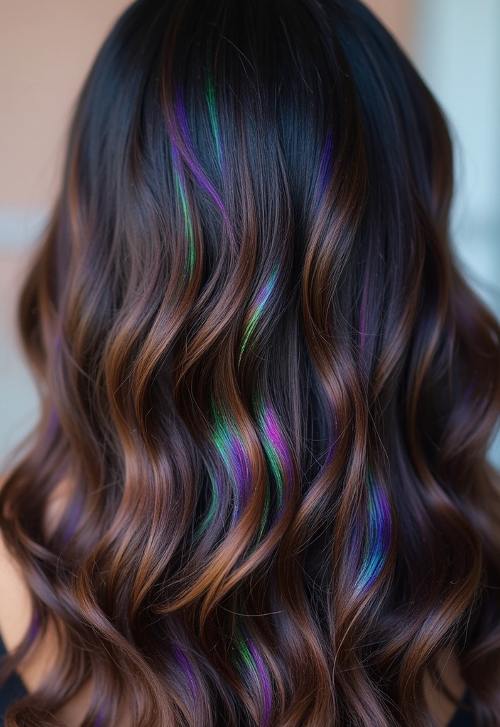 41 DIY Brown Hair with Red Highlights Ideas You Can Try at Home! - 35. Iridescent Highlights