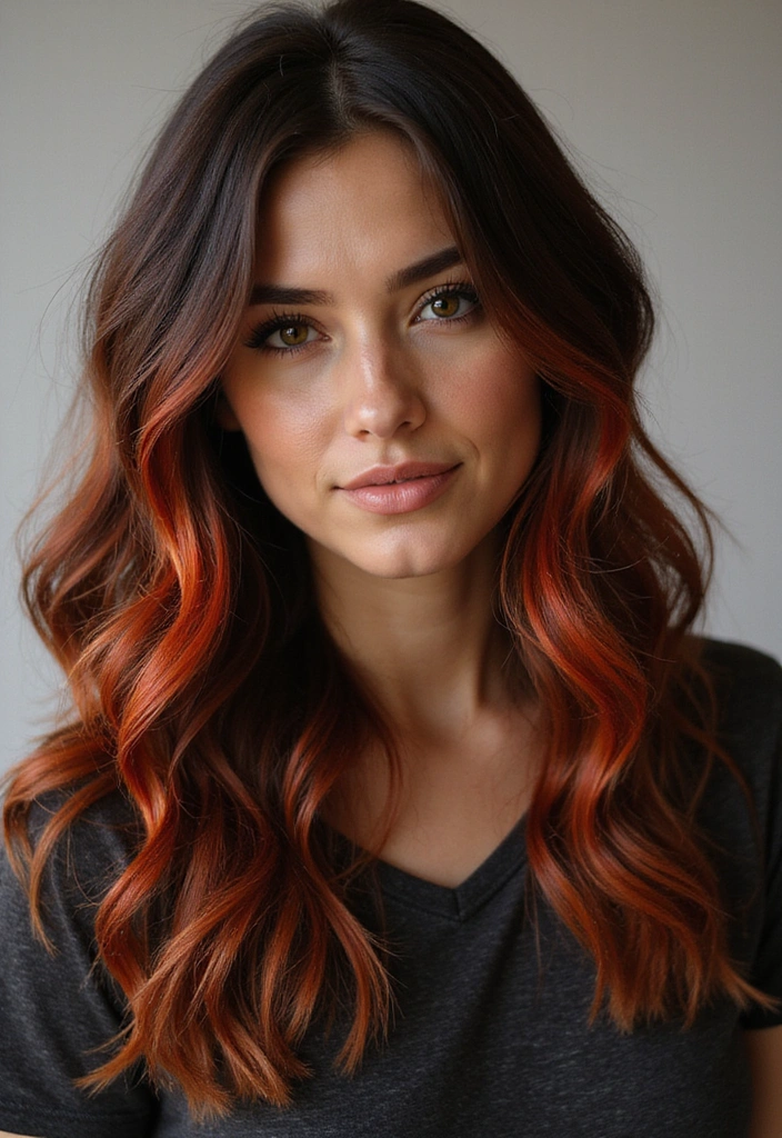 41 DIY Brown Hair with Red Highlights Ideas You Can Try at Home! - 38. Firelight Highlights