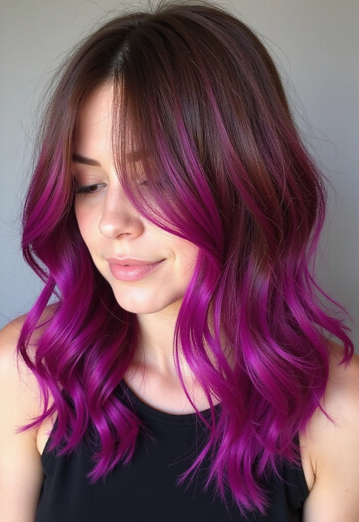 41 DIY Brown Hair with Red Highlights Ideas You Can Try at Home! - 41. Magenta Highlights for a Funky Vibe