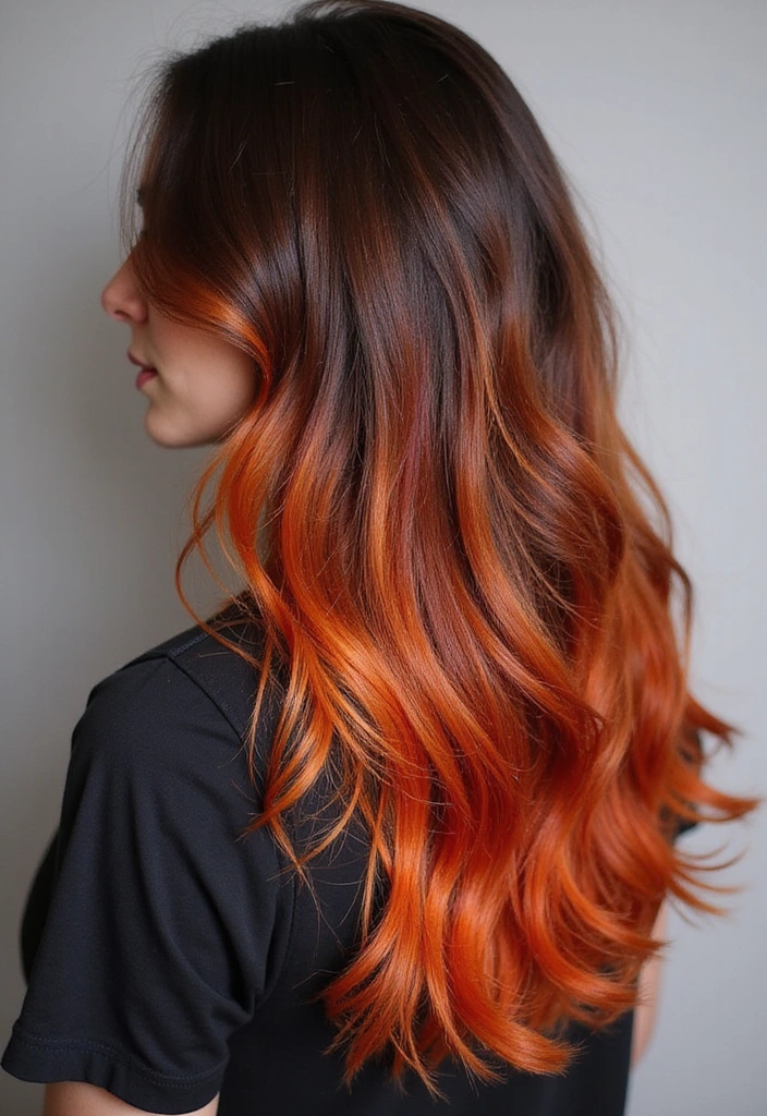 41 DIY Brown Hair with Red Highlights Ideas You Can Try at Home! - 9. Sunset Blend of Orange and Red Highlights