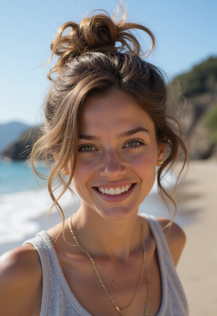41 Fresh Haircut Ideas for Wavy Hair That Are Perfect for Every Occasion! - 7. Messy Bun with Loose Waves