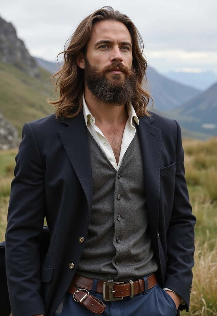 44 Vintage Old Money Hair Styles for Men That Will Make You Feel Like a Million Bucks! - 27. The Long Beard and Hair Combo